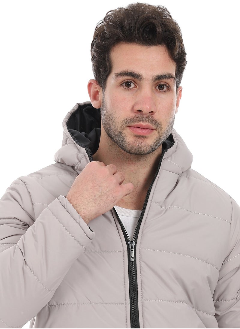 Andora - Plain Zipped Hooded Jacket _ Light Beige - Image 1
