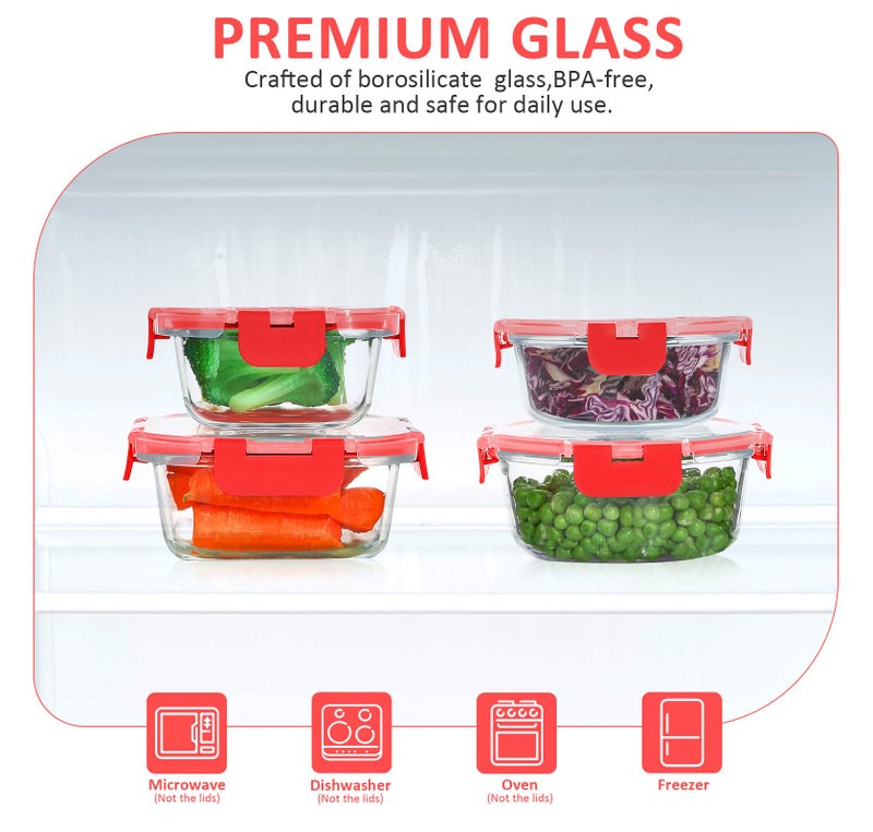 KOMUEE 24 Pieces Glass Food Storage Containers Set Glass Meal Prep Containers -Stackable Airtight Glass Storage Containers with lids  Freezer to Oven Safe Red - Image 3