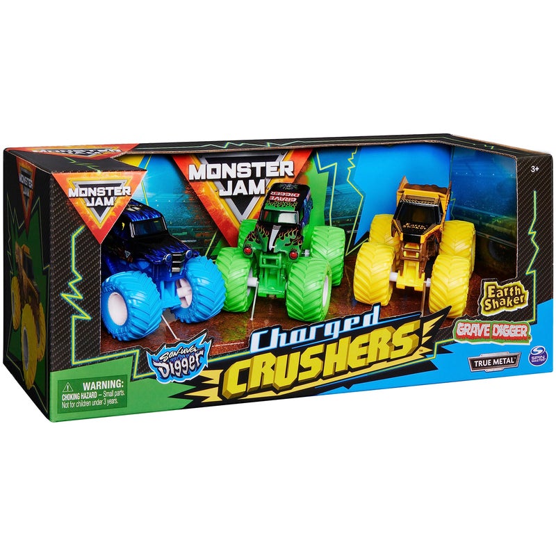 Monster Jam, Charged Crushers 3-Pack (Grave Digger, Son-Uva Digger and Earth Shaker), 1:64 Scale - Image 4
