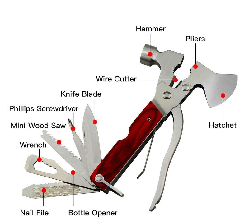 OPOFOX Stainless Steel Multi Functional Hammer Axe Hand Tool Kit Multicolored with Free Nylon Carry Pouch - Image 5