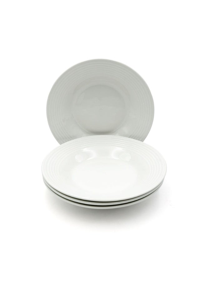 4pc White Ceramic Semi Bowl Plates Set Ripple Lightweight Multipurpose Serving Bowls for Snacks Salad Pasta Soup Dessert Microwave Safe Durable Modern Tableware for Kitchen and Dining - Image 1