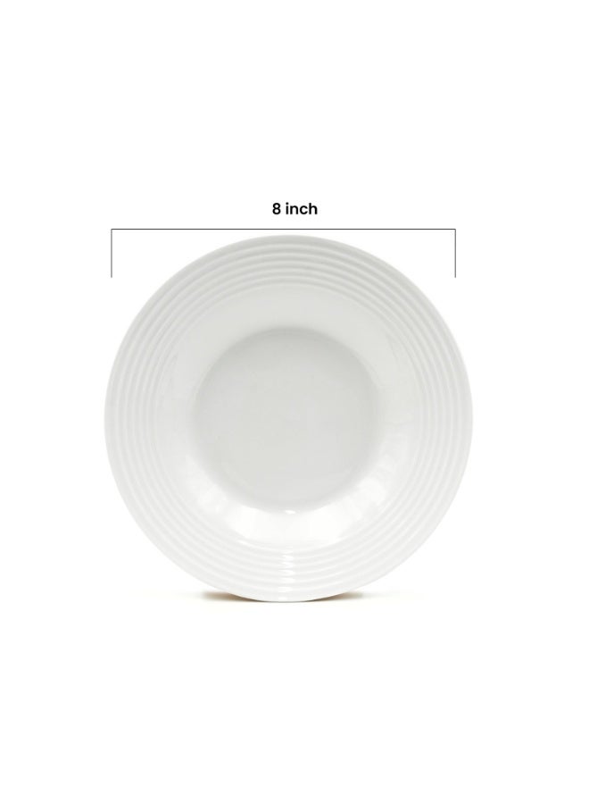 4pc White Ceramic Semi Bowl Plates Set Ripple Lightweight Multipurpose Serving Bowls for Snacks Salad Pasta Soup Dessert Microwave Safe Durable Modern Tableware for Kitchen and Dining - Image 2