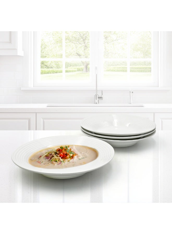 4pc White Ceramic Semi Bowl Plates Set Ripple Lightweight Multipurpose Serving Bowls for Snacks Salad Pasta Soup Dessert Microwave Safe Durable Modern Tableware for Kitchen and Dining - Image 4