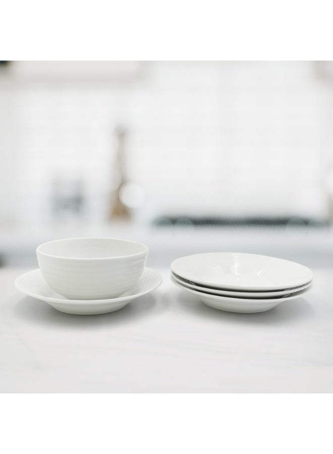 4pc White Ceramic Semi Bowl Plates Set Ripple Lightweight Multipurpose Serving Bowls for Snacks Salad Pasta Soup Dessert Microwave Safe Durable Modern Tableware for Kitchen and Dining - Image 5