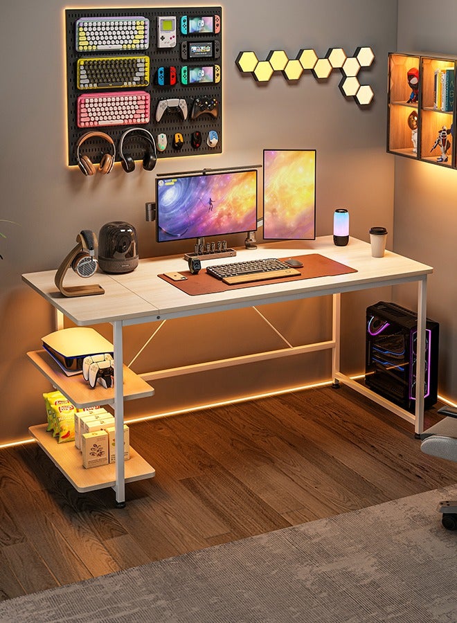 مكتب ألعاب 130 سم، مكتب كمبيوتر بسيط، طاولة مكتب مع مساحة تخزين، مكتب دراسة لمكتب منزلي - Image 1