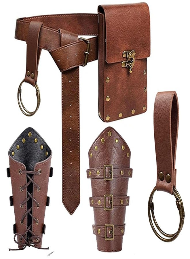 SUMGOGO Renaissance Belt Pouch Purse Viking Bracer Hook Halloween Set Medieval Festival Costume Accessory Casual Fanny Pack Waist Bag, Classic-Brown, One size - Image 1