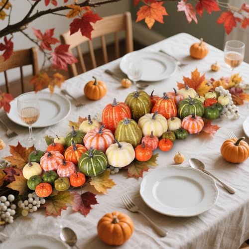 winemana 46 Pcs Assorted Size Artificial Pumpkins Fall Decorations, Mixed-Color Foam Pumpkin Autumn Decor, Decorative Faux Pumpkin for Thanksgiving Table Centerpiece Mantle Bowl Wedding Party - Image 2