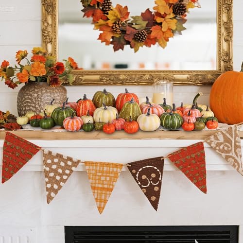winemana 46 Pcs Assorted Size Artificial Pumpkins Fall Decorations, Mixed-Color Foam Pumpkin Autumn Decor, Decorative Faux Pumpkin for Thanksgiving Table Centerpiece Mantle Bowl Wedding Party - Image 4