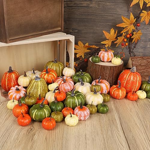 winemana 46 Pcs Assorted Size Artificial Pumpkins Fall Decorations, Mixed-Color Foam Pumpkin Autumn Decor, Decorative Faux Pumpkin for Thanksgiving Table Centerpiece Mantle Bowl Wedding Party - Image 5