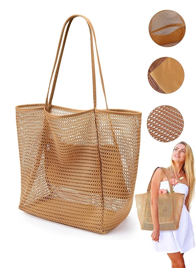Quantum Beach Bag, Summer Travel Mesh Tote Bag with Large Inner Pocket, Sandproof Woven Shoulder Handbag For Beach Picnic Vacation - Image 1