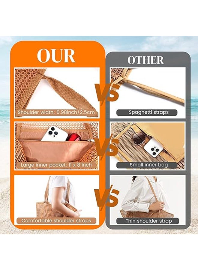 Quantum Beach Bag, Summer Travel Mesh Tote Bag with Large Inner Pocket, Sandproof Woven Shoulder Handbag For Beach Picnic Vacation - Image 5