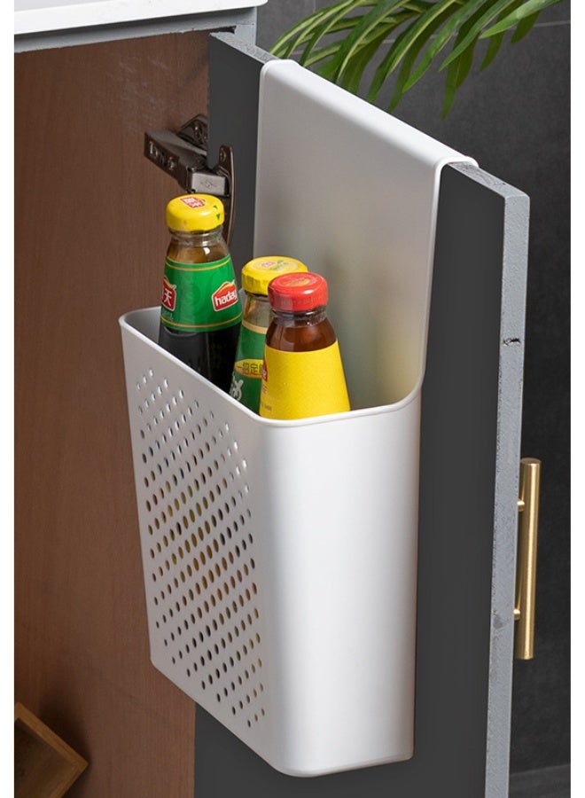 White Plastic Hanging Organizer Basket 22x32cm – Space-Saving Kitchen & Bathroom Storage Bin | Over Cabinet Door Organizer, Under Sink Trash Bin, Wall Mounted Garbage Basket for Home & Office - Image 1