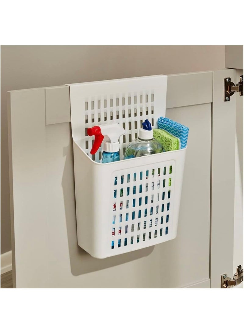 White Plastic Hanging Organizer Basket 22x32cm – Space-Saving Kitchen & Bathroom Storage Bin | Over Cabinet Door Organizer, Under Sink Trash Bin, Wall Mounted Garbage Basket for Home & Office - Image 2
