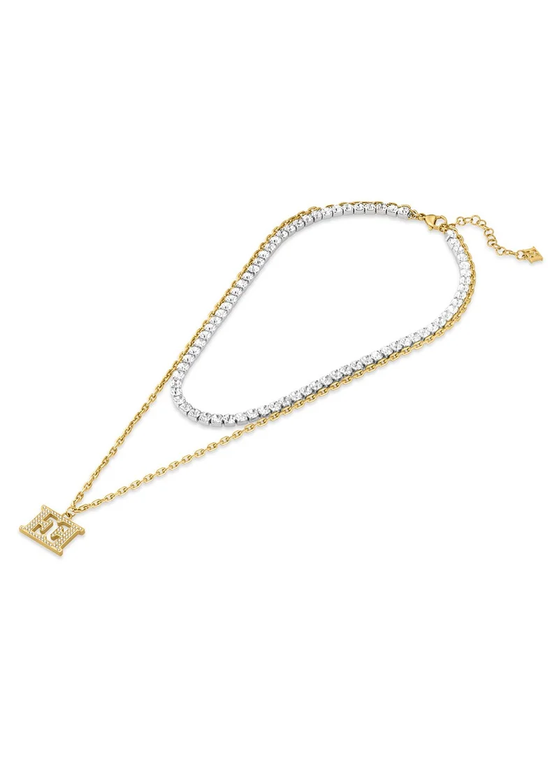 ESCADA Two-Tone Crystal Necklace with Gold-Plated Logo Modern and Classic Elegance