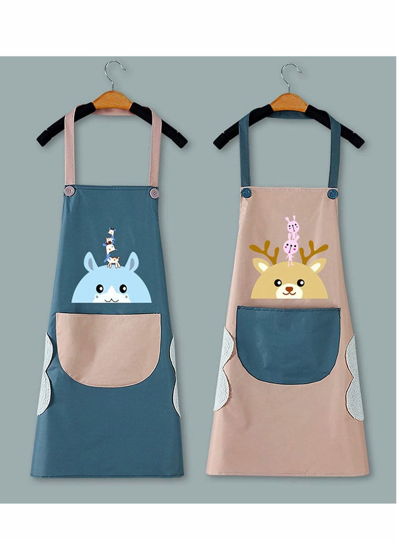 KASTWAVE Cute Ladies Aprons, Cute Deer Aprons With Pockets and Hand Towels, Waterproof and Oil-proof Kitchen Aprons, Applicable for Home Kitchen, BBQ, Cofe, Hotel, Floral Shop (Set of 2 PCS) - Image 1