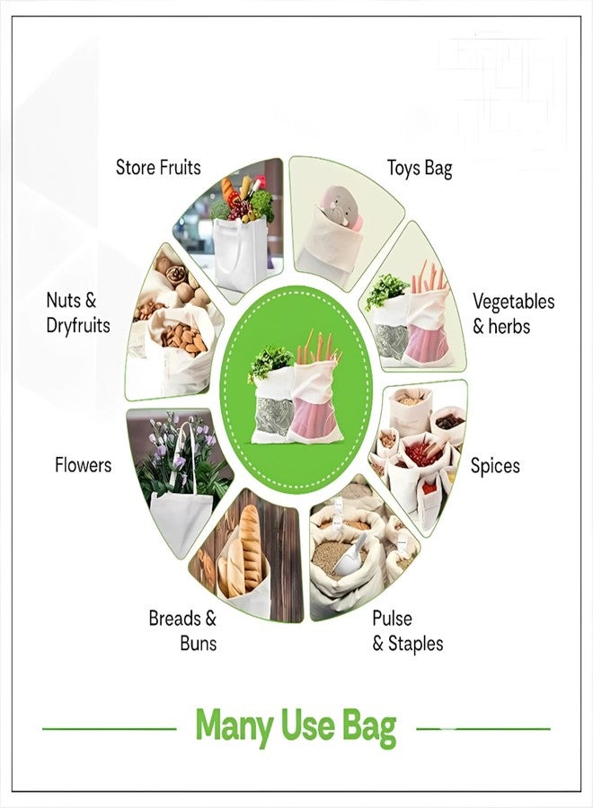 WANDF Cotton Vegetable Bags Fridge Storage Bag Sabji Fruits Pouch Refrigerator Produce bags Clothe Muslin Reusable Washable with Drawstrings (10 x 15) inch (Pack of 8) - Image 4