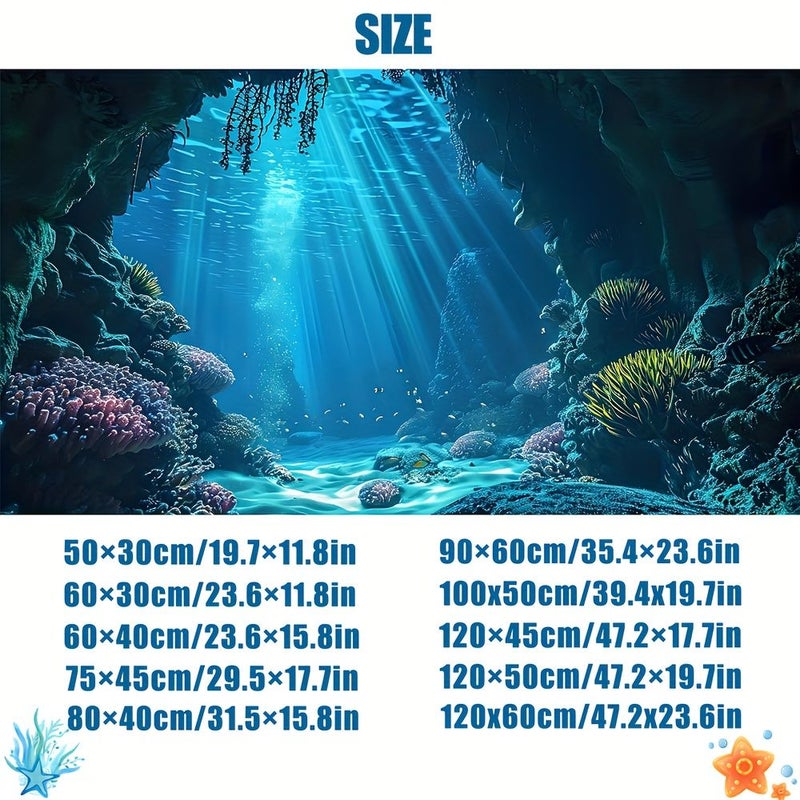 High Definition Aquarium Background Painting Underwater Cave Decorative Art Coral Themed Sticker 29.53 17.72 Inch - Image 2