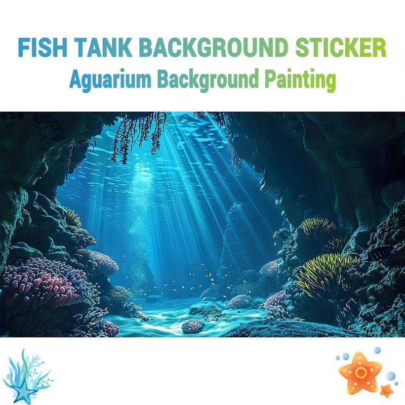 High Definition Aquarium Background Painting Underwater Cave Decorative Art Coral Themed Sticker 29.53 17.72 Inch - Image 1