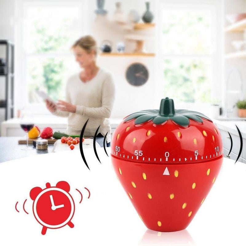 Maxmartt Maxmartt Kitchen Timer Strawberry Shaped Wind Up 60 Minutes Manual Countdown Mechanical Time Reminder No Batteries Loud Ring Cute Strawberry Timer for Kitchen Classroom Home Cooking and Study  - Image 3