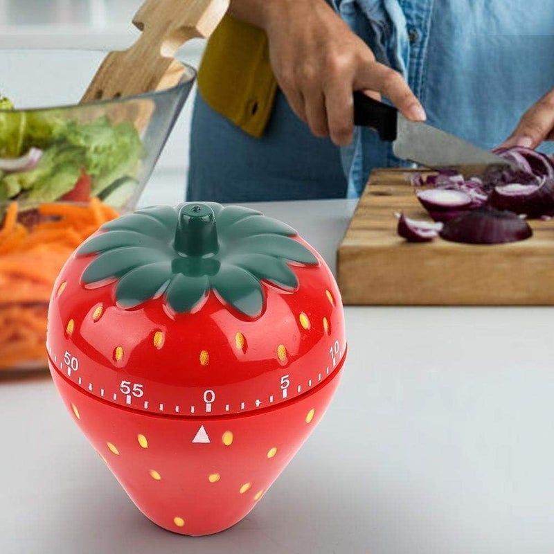 Maxmartt Maxmartt Kitchen Timer Strawberry Shaped Wind Up 60 Minutes Manual Countdown Mechanical Time Reminder No Batteries Loud Ring Cute Strawberry Timer for Kitchen Classroom Home Cooking and Study  - Image 2