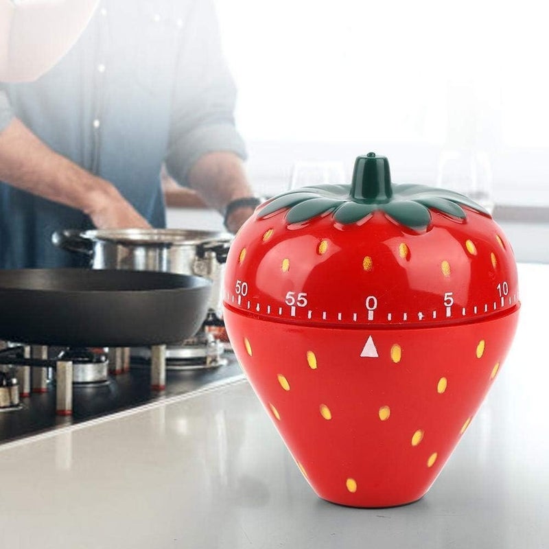 Maxmartt Maxmartt Kitchen Timer Strawberry Shaped Wind Up 60 Minutes Manual Countdown Mechanical Time Reminder No Batteries Loud Ring Cute Strawberry Timer for Kitchen Classroom Home Cooking and Study  - Image 4