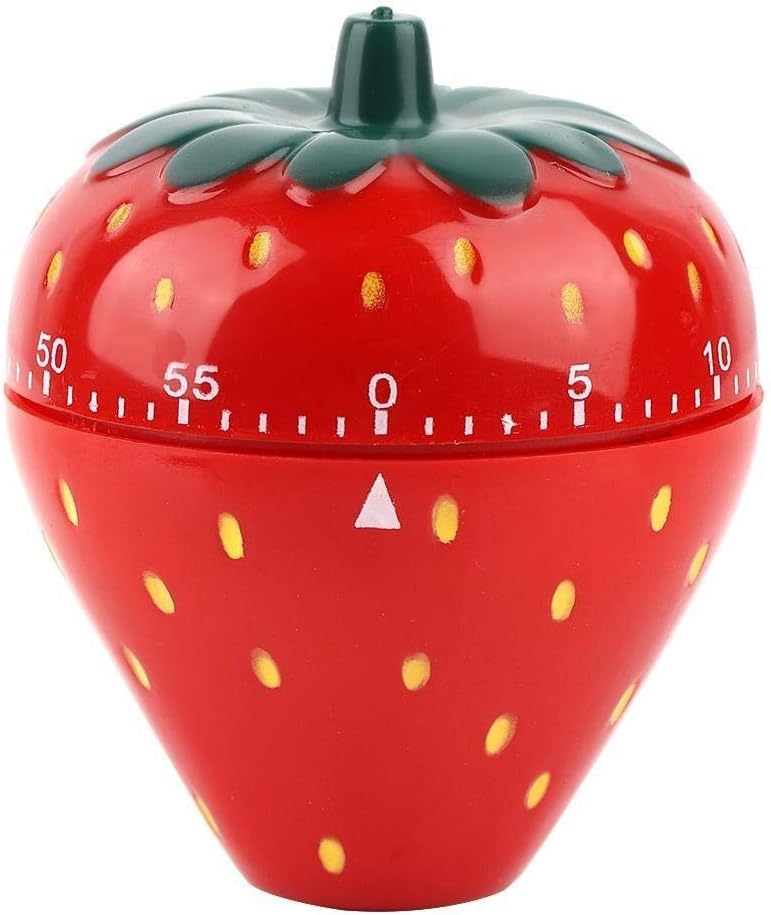 Maxmartt Maxmartt Kitchen Timer Strawberry Shaped Wind Up 60 Minutes Manual Countdown Mechanical Time Reminder No Batteries Loud Ring Cute Strawberry Timer for Kitchen Classroom Home Cooking and Study  - Image 1
