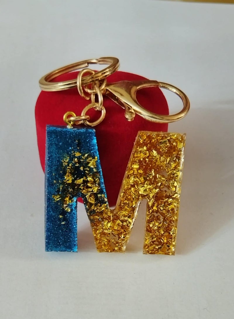 RA accessories Handmade Rezen Keychain Letter M Suitable For Bag-Blue*Golden*Transparent - Image 1