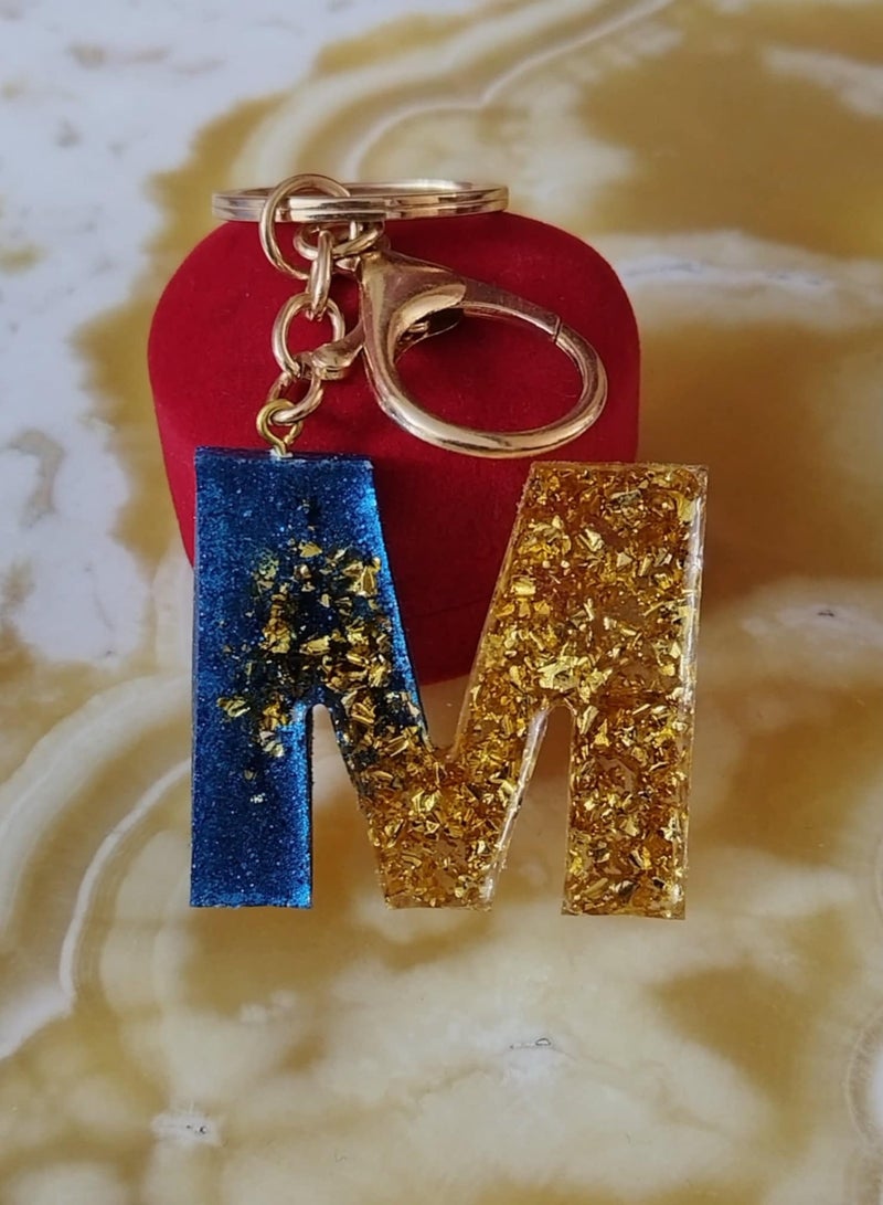 RA accessories Handmade Rezen Keychain Letter M Suitable For Bag-Blue*Golden*Transparent - Image 2