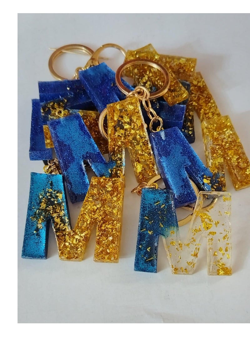RA accessories Handmade Rezen Keychain Letter M Suitable For Bag-Blue*Golden*Transparent - Image 3