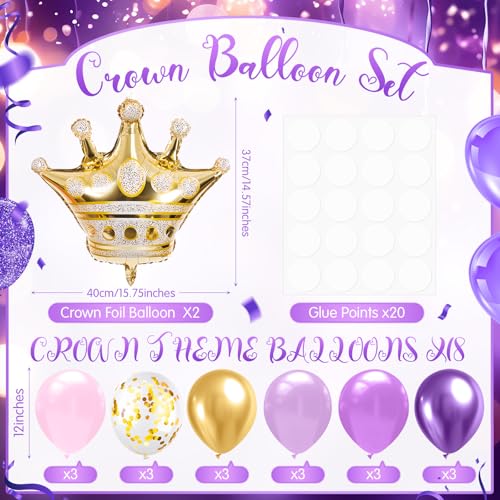 Seematn 2 Set Princess Balloon Stand Kits Purple Gold Crown Balloons Sticks Holder with Base Princess Birthday Party Table Centerpiece Kit for Woman Queen Wedding Baby Shower Fairy Tale Decoration - Image 5