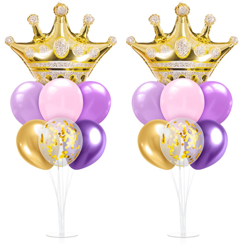 Seematn 2 Set Princess Balloon Stand Kits Purple Gold Crown Balloons Sticks Holder with Base Princess Birthday Party Table Centerpiece Kit for Woman Queen Wedding Baby Shower Fairy Tale Decoration - Image 3