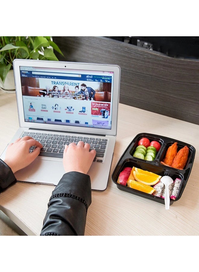 NIBEMINENT 20-Piece 3 Compartment Disposable Food Container With Lid Black 16x22.9x5.9cm - Image 2