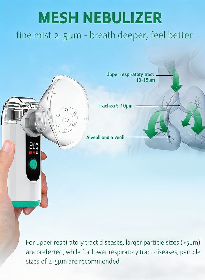 مساحة باردة جهاز استنشاق محمول، جهاز تبخير بالموجات فوق الصوتية صغير مع وضع التنظيف الذاتي ومخرج رذاذ قابل للتعديل، يتضمن أقنعة وقطع فم، جهاز استنشاق محمول قابل لإعادة الشحن عبر USB للبالغين والأطفال، مثالي للاستخدام المنزلي وأثناء السفر - Image 2
