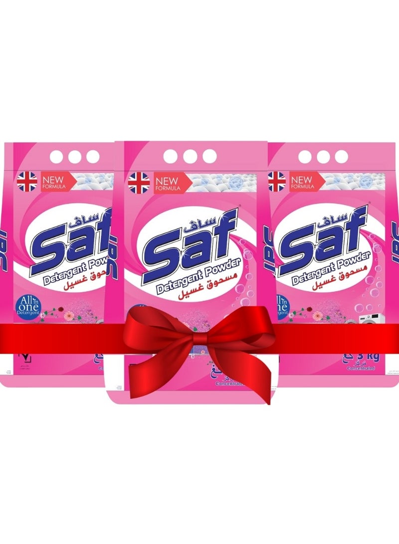 SAF Detergent Powder 3kg, Pink Pack of 3 - Powerful Laundry Cleaning Solution for Vibrant Clothes  - Image 1