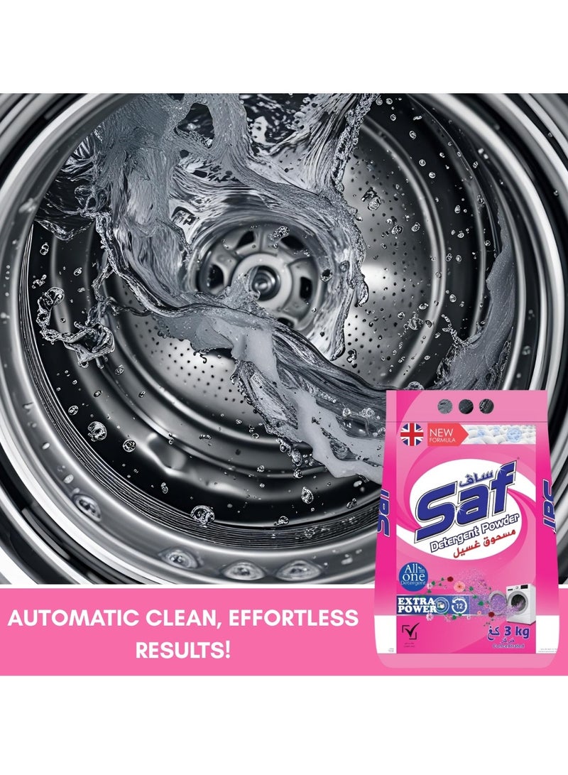 SAF Detergent Powder 3kg, Pink Pack of 3 - Powerful Laundry Cleaning Solution for Vibrant Clothes  - Image 4