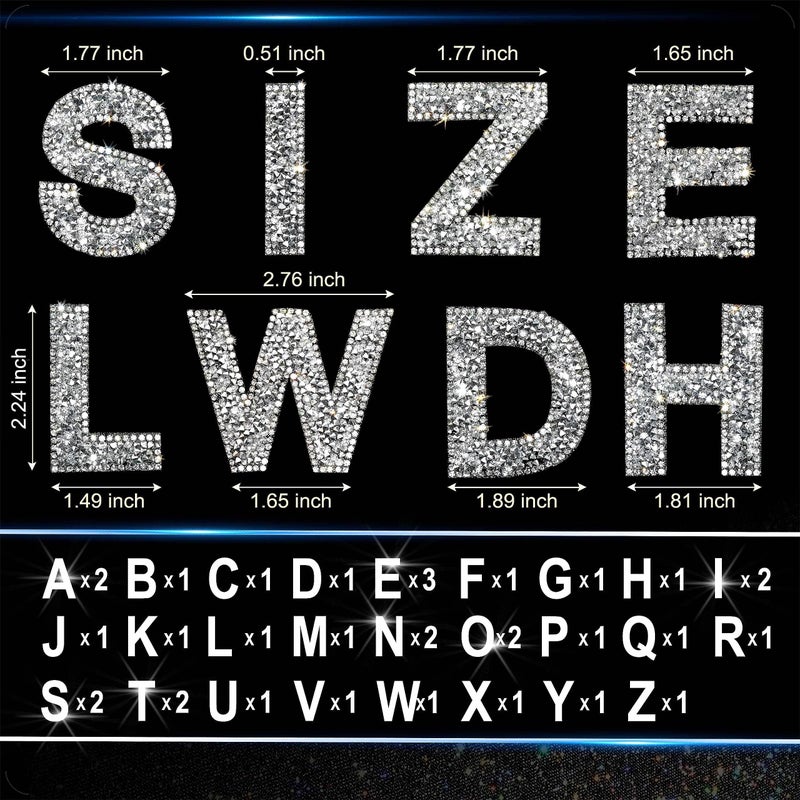 Locacrystal 34Pcs Rhinestone Letter Stickers Bling Glitter Alphabet A-Z Letters Self-Adhesive Crystal Rhinestones Word Sticker Iron on Letters for Clothing Art Crafts DIY Decors(Sliver+White,2.24") - Image 5