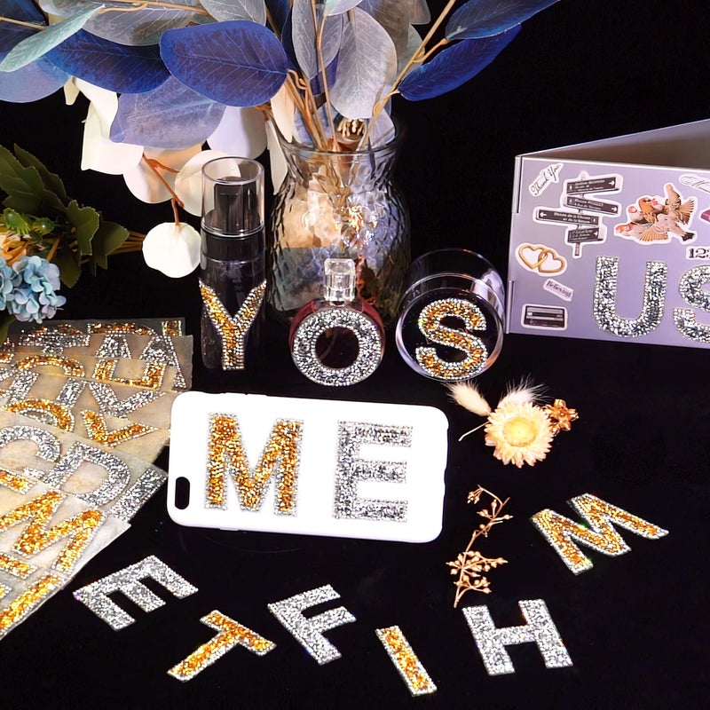 Locacrystal 34Pcs Rhinestone Letter Stickers Bling Glitter Alphabet A-Z Letters Self-Adhesive Crystal Rhinestones Word Sticker Iron on Letters for Clothing Art Crafts DIY Decors(Sliver+White,2.24") - Image 2