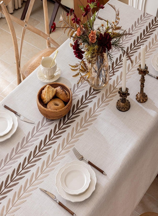 Joyfol Day Linen Tablecloths for Rectangle Table, Heavy Duty Beige Embroidery Tablecloths, Burlap Farmhouse Tablecloth, Waterproof and Wrinkle Free Table Cover, 70''x 55'' - Image 3