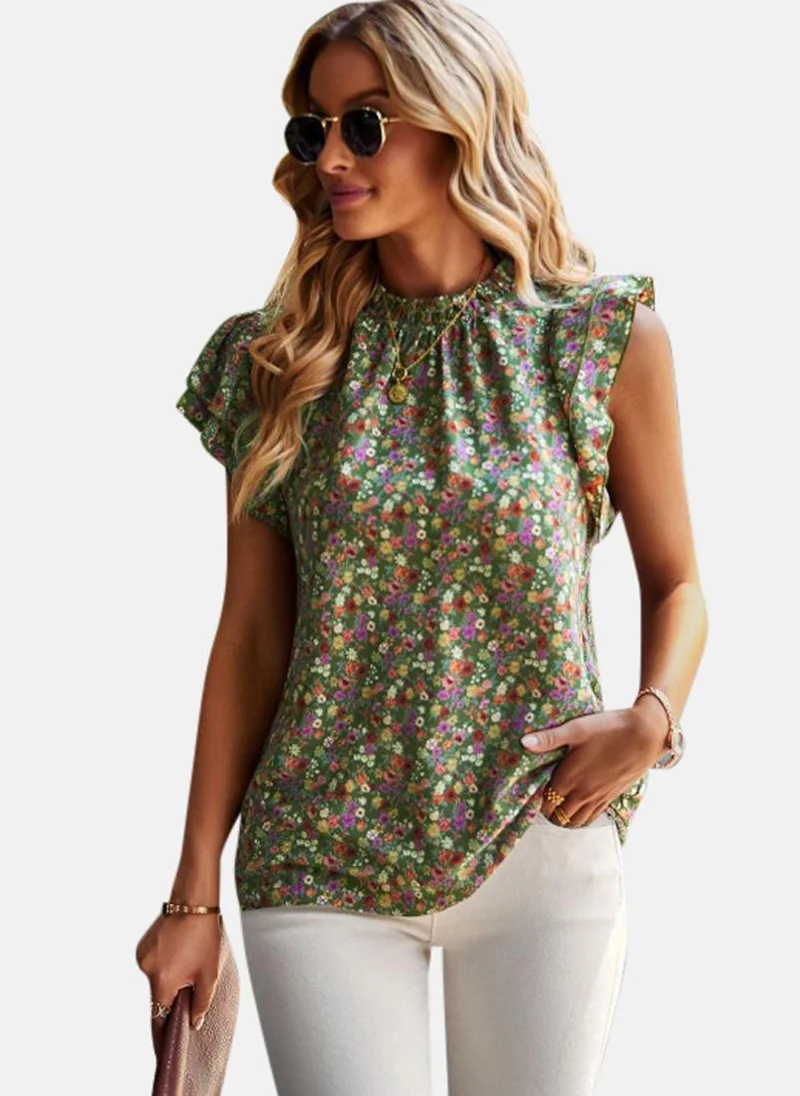 YUNIQEE Green Round Neck Printed Top