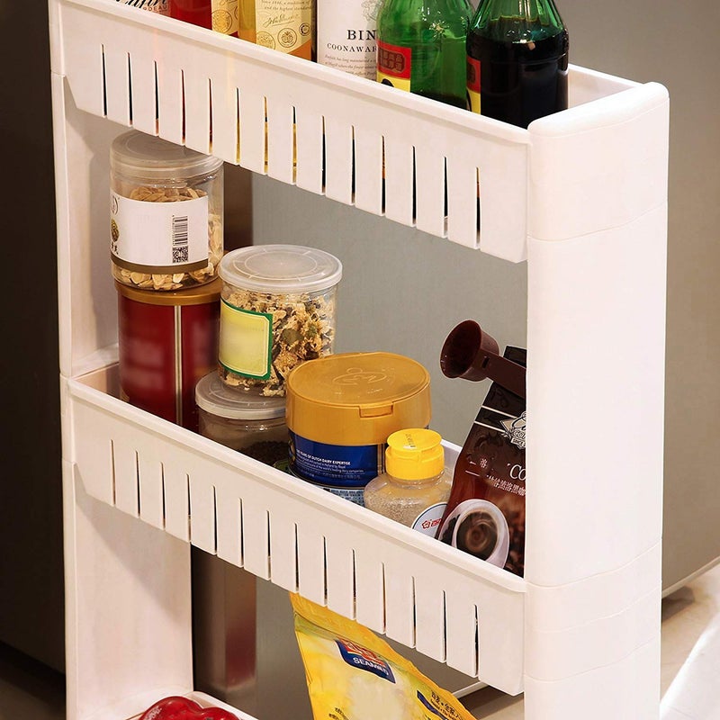 FAGVA 4 Layer Multipurpose Plastic Storage Organizer Slim Rack Shelf with Wheels Slim Slide Out Kitchen Trolley Rack Holder Storage Organizer for Kitchen Bathroom - Image 4