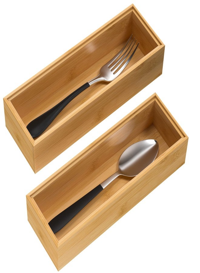 VeyFey Silverware Tray for Drawer, Stackable Kitchen Bamboo Drawer Organizer 9" x 3" x 2" Set of 2 - Image 1