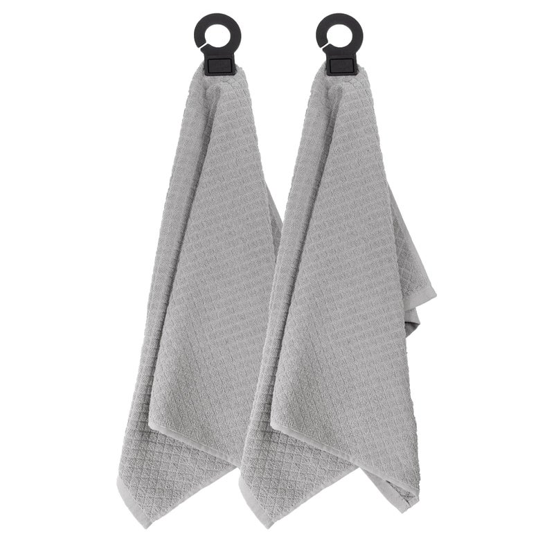 Ritz Premium Hook and Hang Towel 2Pack 18 x 28 LongLasting Durable Rubber Hook Highly Absorbent Super Soft Hand Cloths for Kitchen Bathroom Laundry Room Titanium