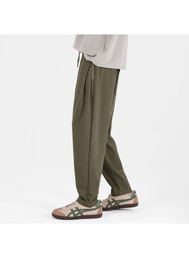 Markless Men's Casual Pants Autumn Winter Trendy Textured Striped Pleated Jogger Trousers Khaki 30 - Image 2