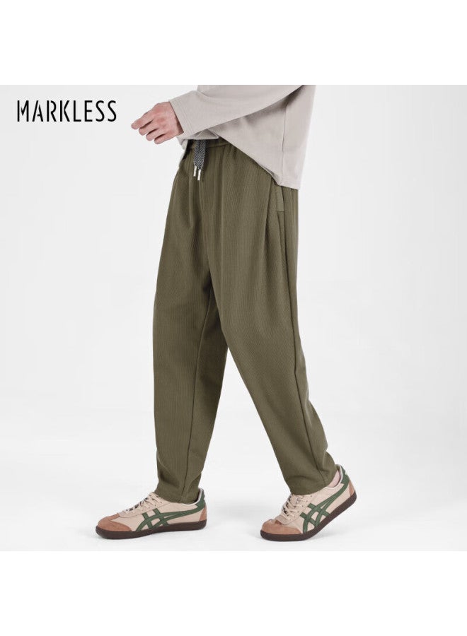Markless Men's Casual Pants Autumn Winter Trendy Textured Striped Pleated Jogger Trousers Khaki 30 - Image 1