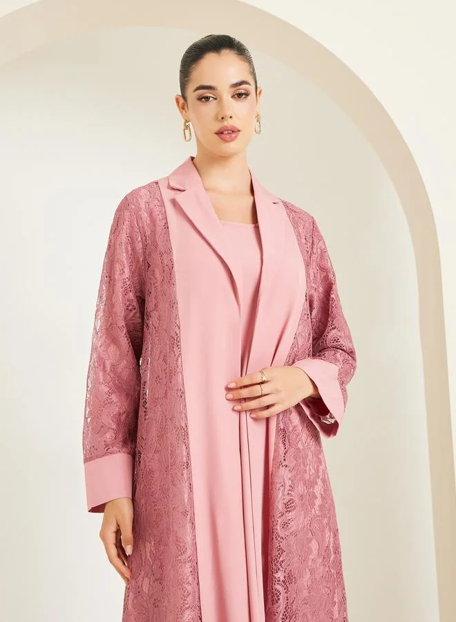 Amirah Women Lace Insert Abaya and Dress Modest Set