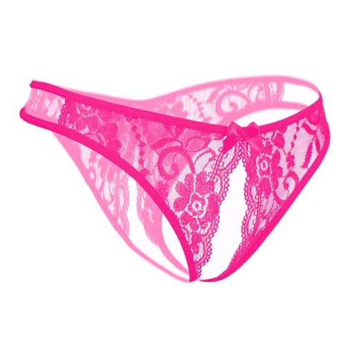 SLITHICE Women Sexy Floral Lace Briefs with Cute Bow Center (US, Alpha, Medium, Regular, Regular, Rose) - Image 2