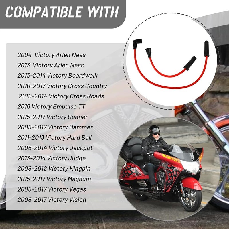 HQPARRTS 10mm Red Spark Plug Wires for 2008+ Victory Motorcycles (10mm Red Spark Plug Wires) - Image 2