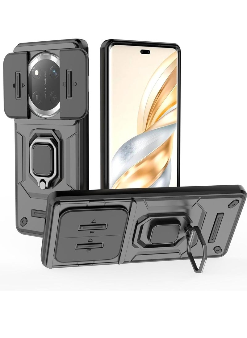 Generic Case Compatible with Honor X9c 5G Case 360° Metal Ring Magnetic Kickstand Shell with Camera Lens Slide Window  - Image 1