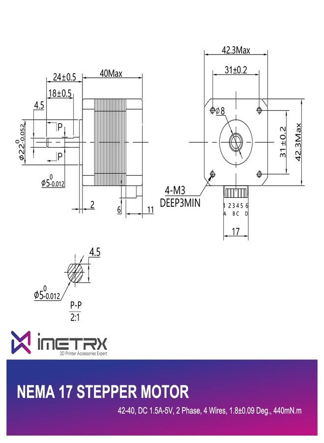 iMetrx Nema 17 Stepper Motor 42-40 (1Pcs/Pack) 1.5A-3.8V 2 Phase 4 Wires 1.8 Degrees with 39.3 inch Cable for Creality CR-10 10S Ender 3 3D Printer/CNC extruder and Y-axis - Image 2