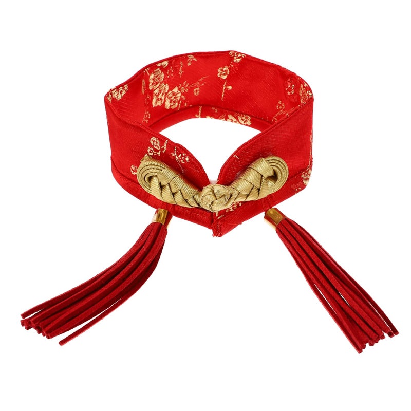 Red Satin Pet Bow Tie Collar With Tassels For Cats Dogs Festivals Parties - Image 2
